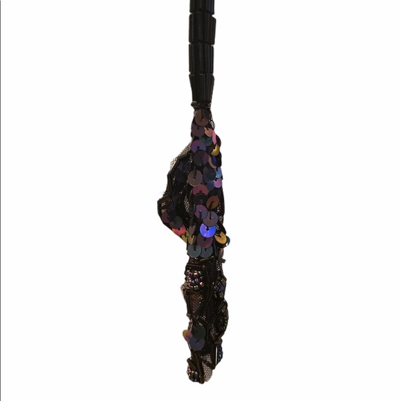 Vintage Black Victorian Mourning Style Silk Beaded - Picture 3 of 5